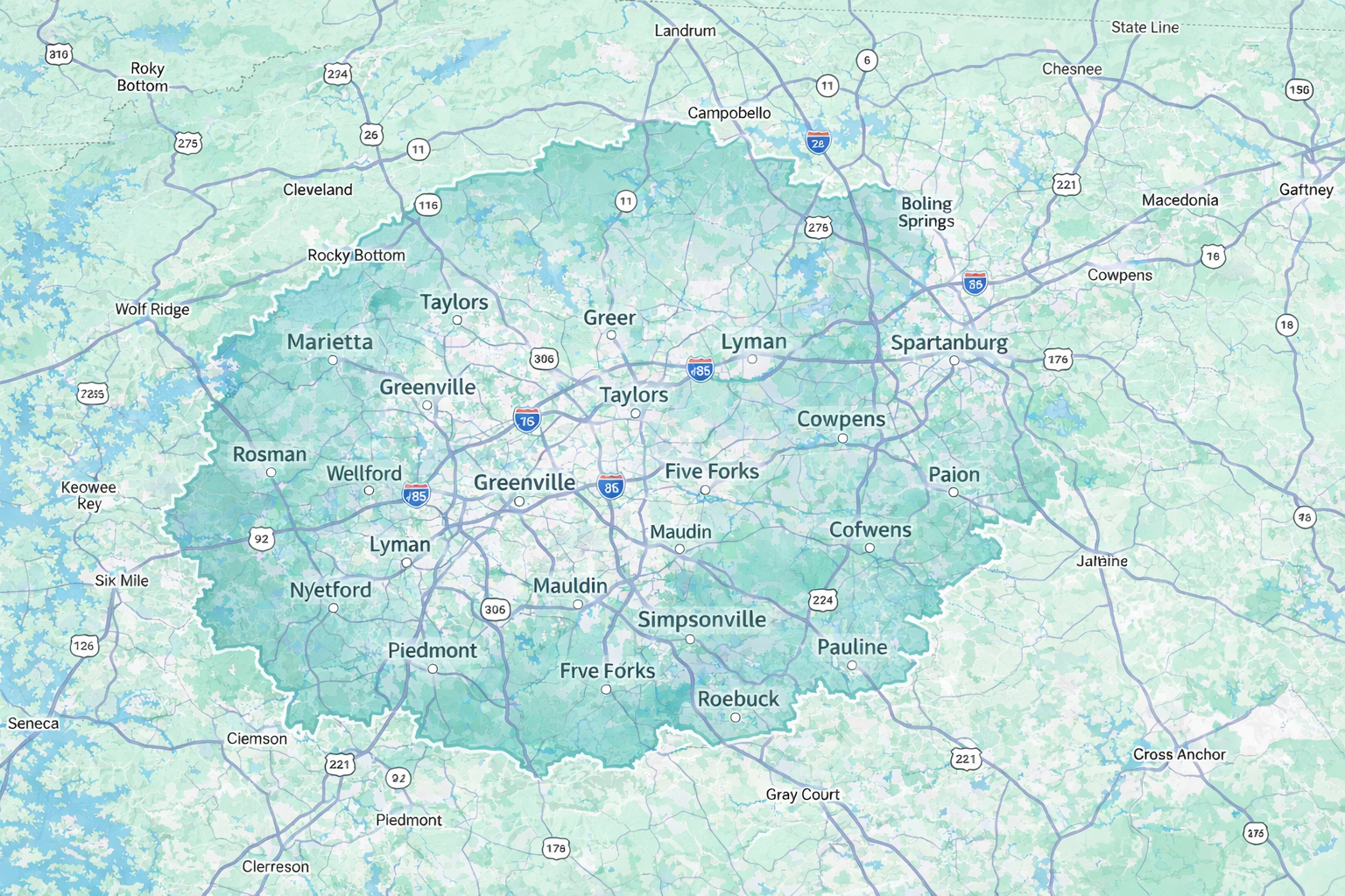 Service area map of Upstate SC